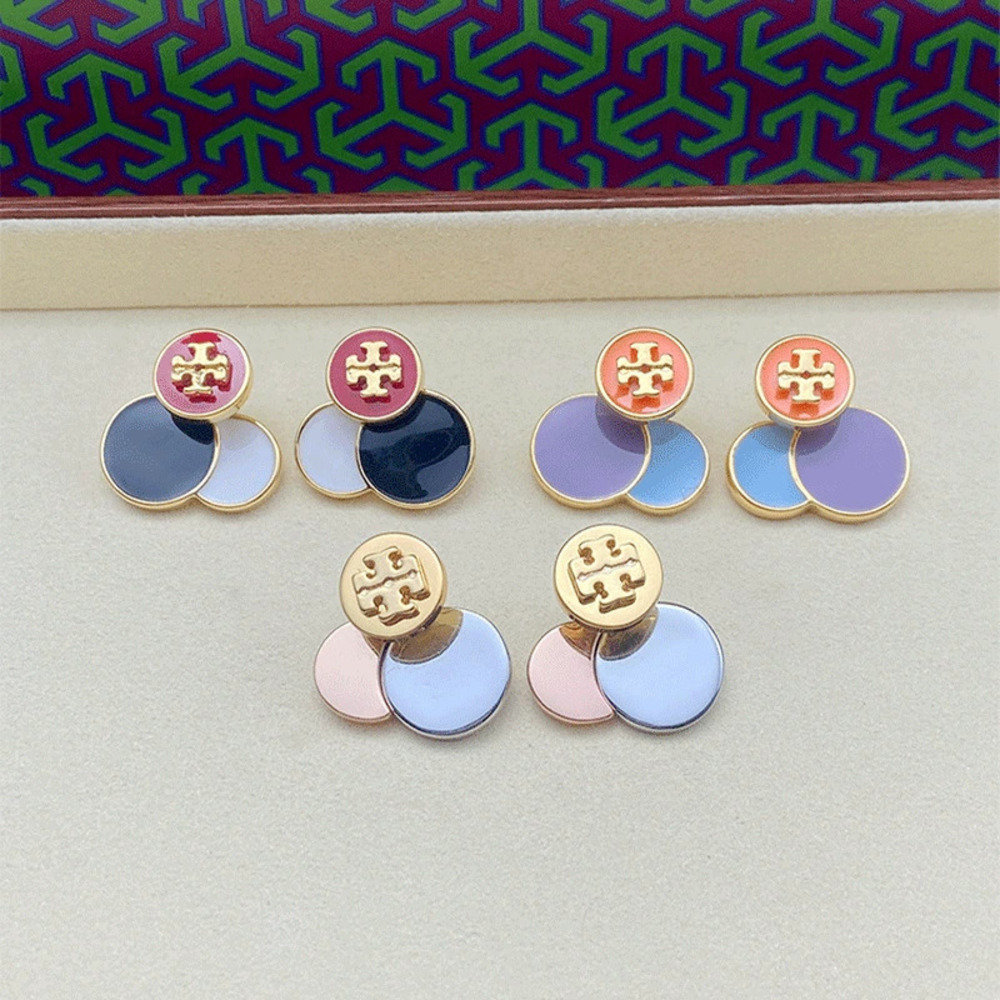 Tory Burch Enamel Candy Color Detachable Round Metal Earrings